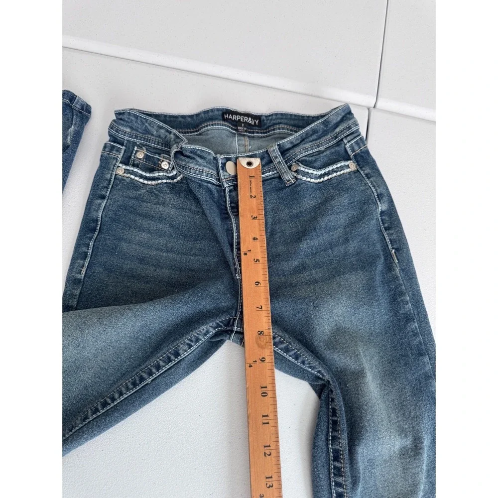 Harper & NY Womens Cross Embroidered Rhinestone Bootcut Jeans Blue Size 1 y2k s3